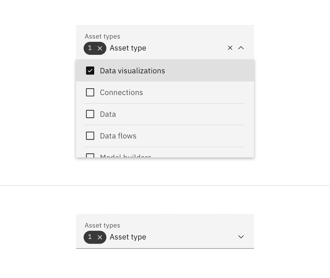 Fluid filterable dropdown selected state.